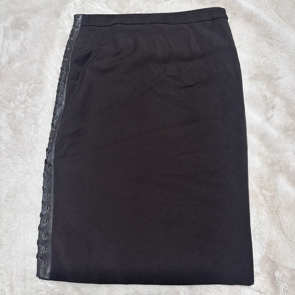BCBG Max Azria Womens 6 Black Pencil Skirt Leather Lace Up Detail Y2K